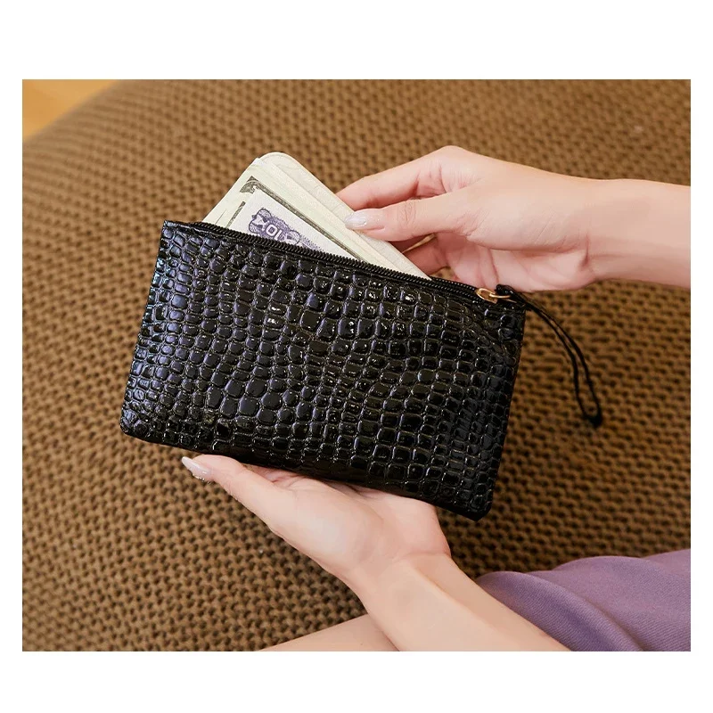

Кошелек с крокодиловым узором, женские клатчи, простой кошелек, однотонный, из искусственной кожи, на молнии, сумка для мобильного телефона, сменная помада
