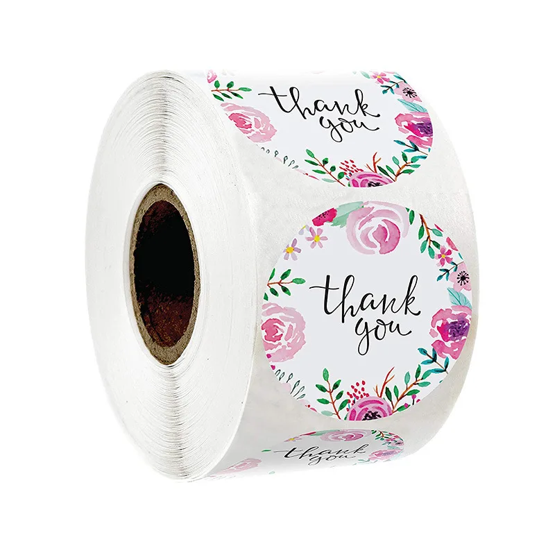 

100-500 1.5in Flower Thank You Stickers Big Black Foil Seal for Valentines Mother Day Business 2025 Gift DIY Packaging Supplies