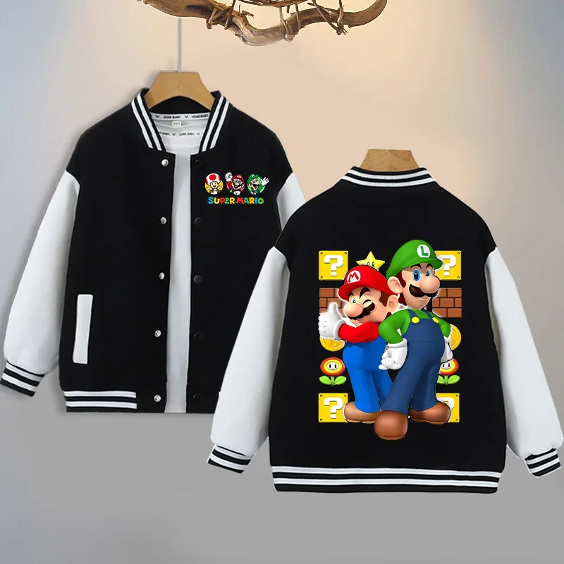 سوبر ماريو برو سترات عصرية للأطفال أنيمي الكرتون لطيف معاطف بنين بنات الخريف الشتاء سترة أنيقة تحمل شعار لعبة البيسبول معطف الهيب هوب الدافئة #3