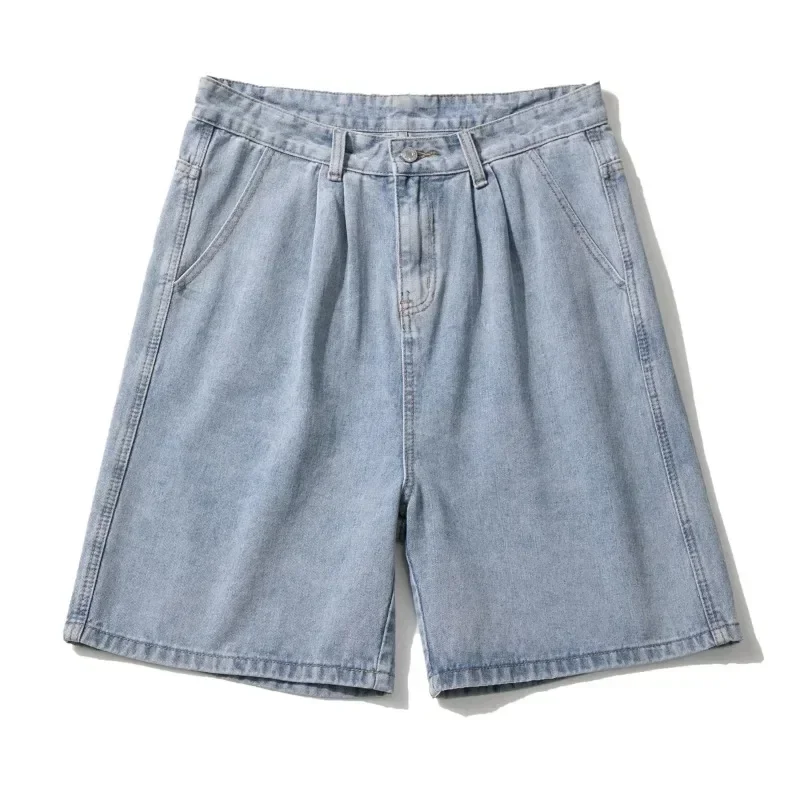 Summer Thin Baggy Denim Shorts Men Solid Color Casual Loose Blue Black Knee-length Wide Pants Male Short Jeans Streetwear