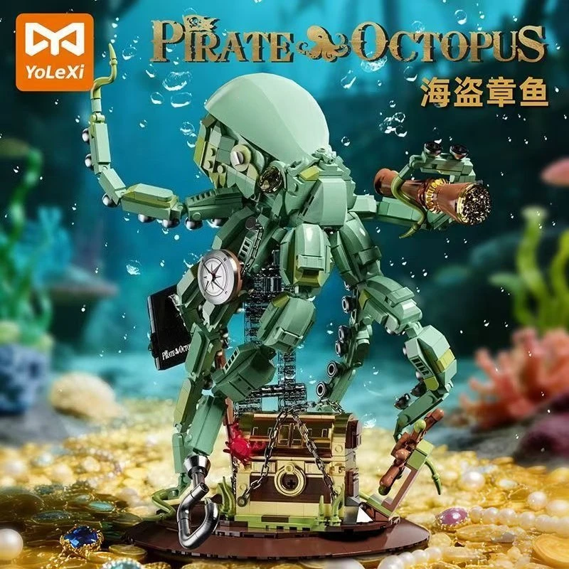

1120PCS Pirate Octopus Building Blocks Ghost Captain DIY Assembled Desktop Ornament Toy Birthday Gift for Boys 33131