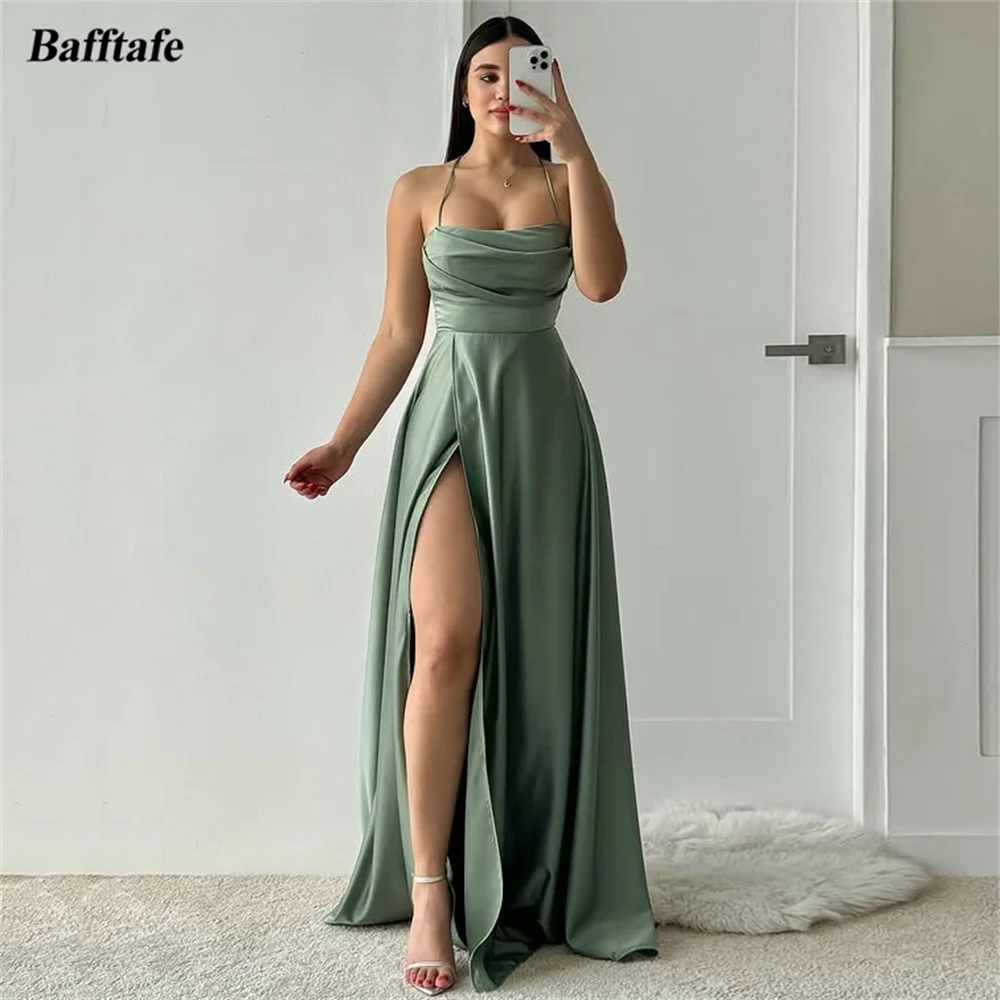 

Bafftafe Simple A Line Satin Women Formal Party Dresses Evening Customized Sexy Corset Slit Prom Dress Birthday Party Gowns