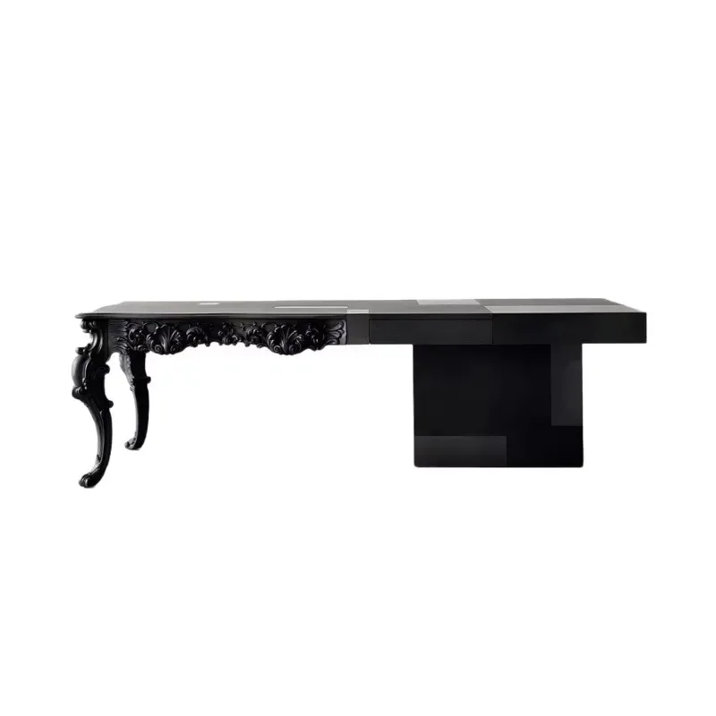 Modern Minimalist Neoclassical Black Solid Wood Desk Low Key Luxury Creative Study Office Table Customizable