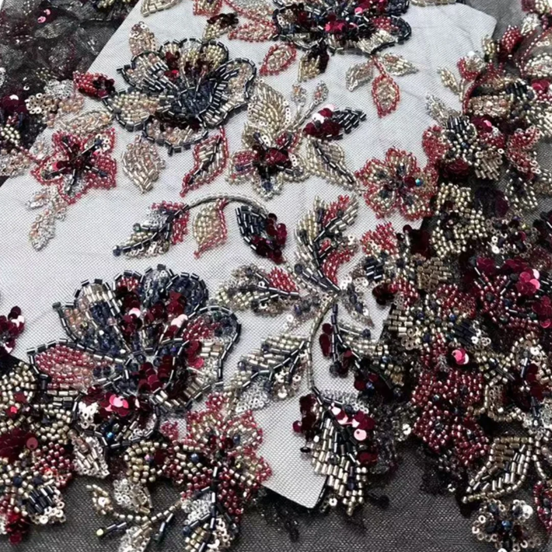 

Exquisite Beaded Tulle Lace Fabric Sequins Mesh Floral Embroidery High Quality For Nigerian African Wedding Sewing Fabric