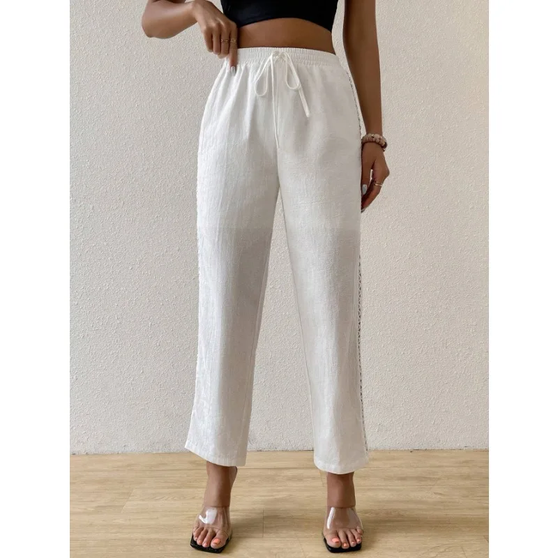 

Women's Casual Side Hollow Out Drawstring Sexy Straight Pants Temperament Commuting Summer New Fashion Women High Waist Trousers