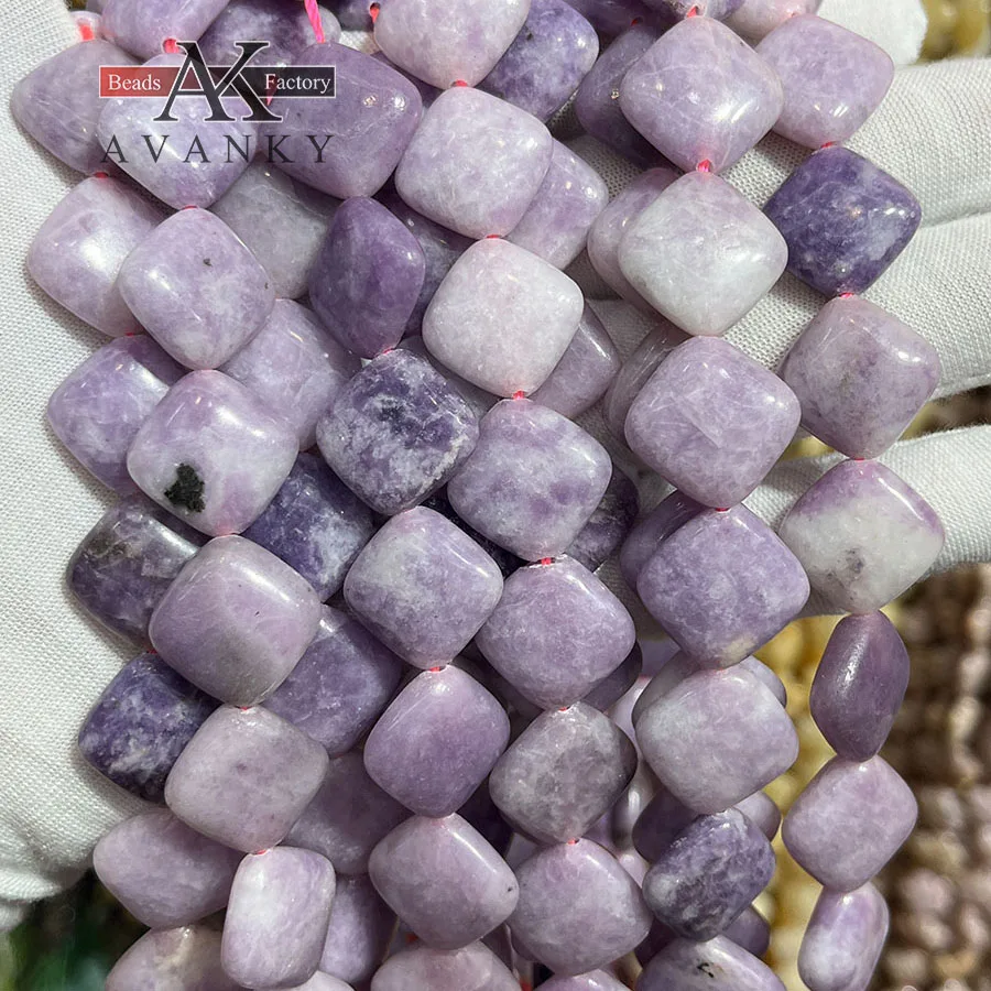 Natural Purple Mica Stone Oblique Square Shape Loose Beads Jewelry Making DIY Necklace Bracelet Accessory 15''15mm