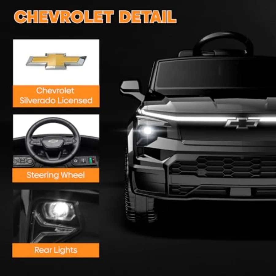 24V Licensed Chevrolet Silverado Electric Car for,Ride on Toys for Toddlers with Remote Control, Soft Start, LED Lights, Music