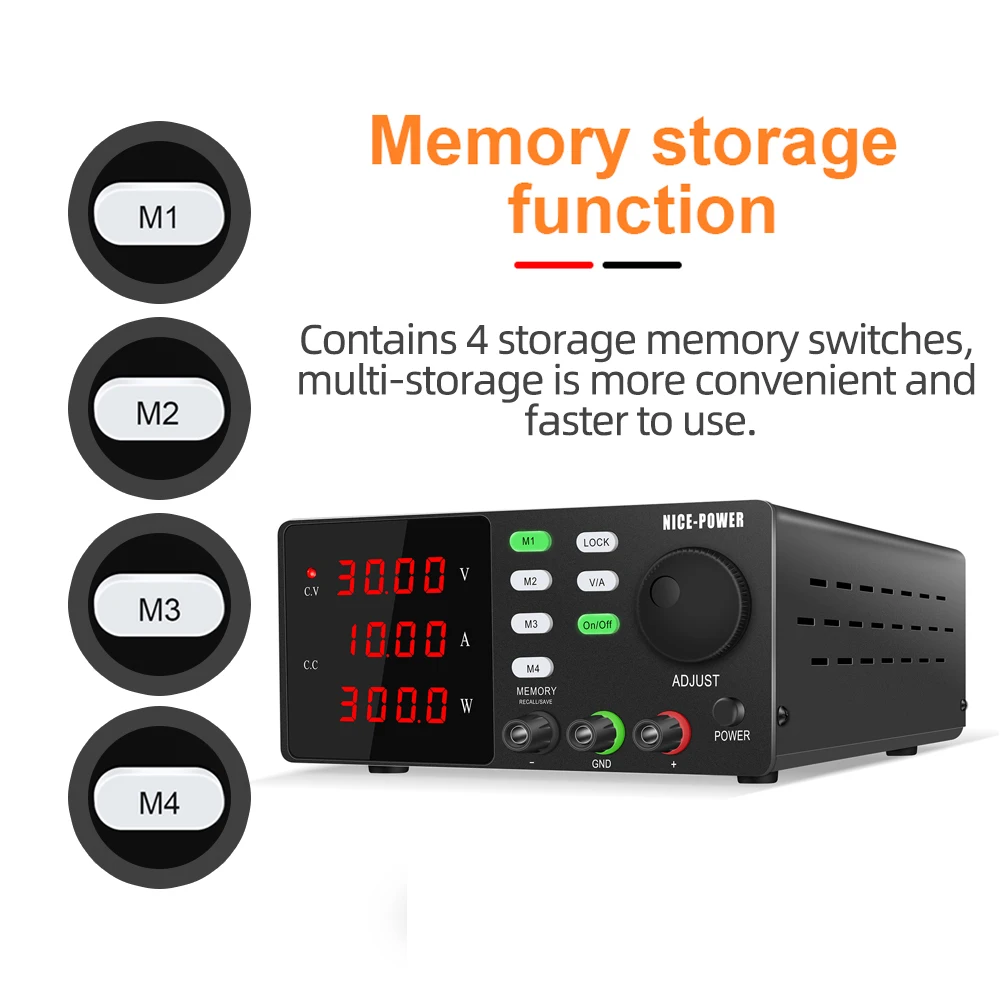 4-Set Store Memory Function DC Power Supply 30V 10A 60V 5A Adjustable Laboratory Regulator Bench Source LOCK On/Off for Plating