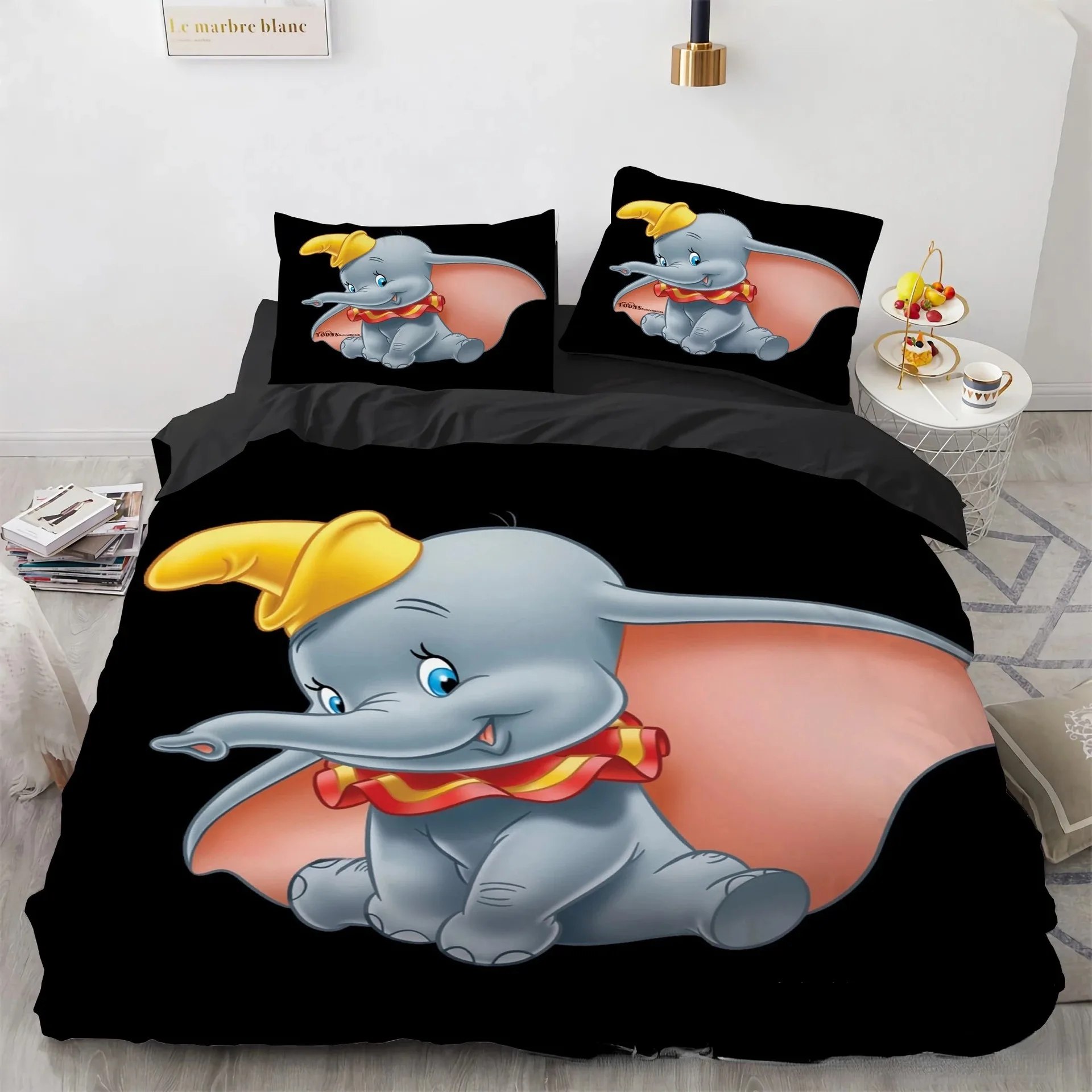 Kawaii Dumbo Flying Duvet Cover Pillowcase Bedding Set Cute Dumbo Cartoon Animation Home Dormitory Room Decoration Girl Gift