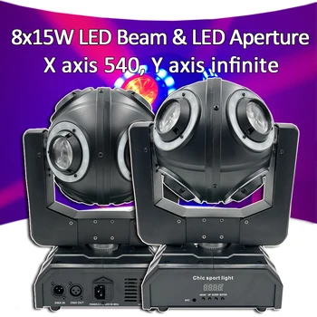 Faisceau Lumineux à Tête Mobile avec Anneau LED, Éclairage de Scène Stroboscopique DJ, 8x10W, RGBW, 4 en 1, 3 en 1