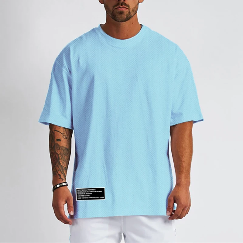 Oversized Men\'s Casual Summer Mesh Quick Dry T-shirt Movement Fitness Short Sleeve Loose Classic Gym Bodybuilding Equipment Tops