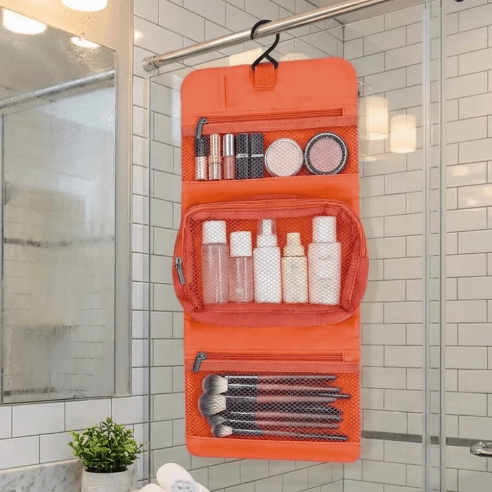 Multiple Pockets Detachable Toiletry Bag Folding Large Capacity Hanging Makeup Bag with Hanging Hook Cosmetics Bag for Home