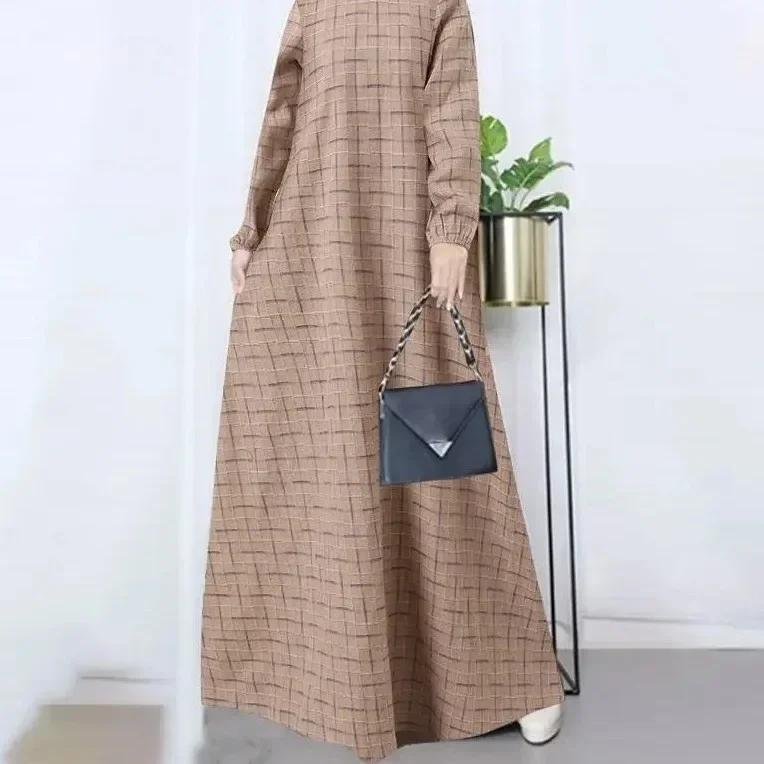 Women Vintage Long Sleeve Muslim Dress Spring Printed Maxi Vestidos Robe Femme Casual Loose Kaftan Sundress Turkey Abaya