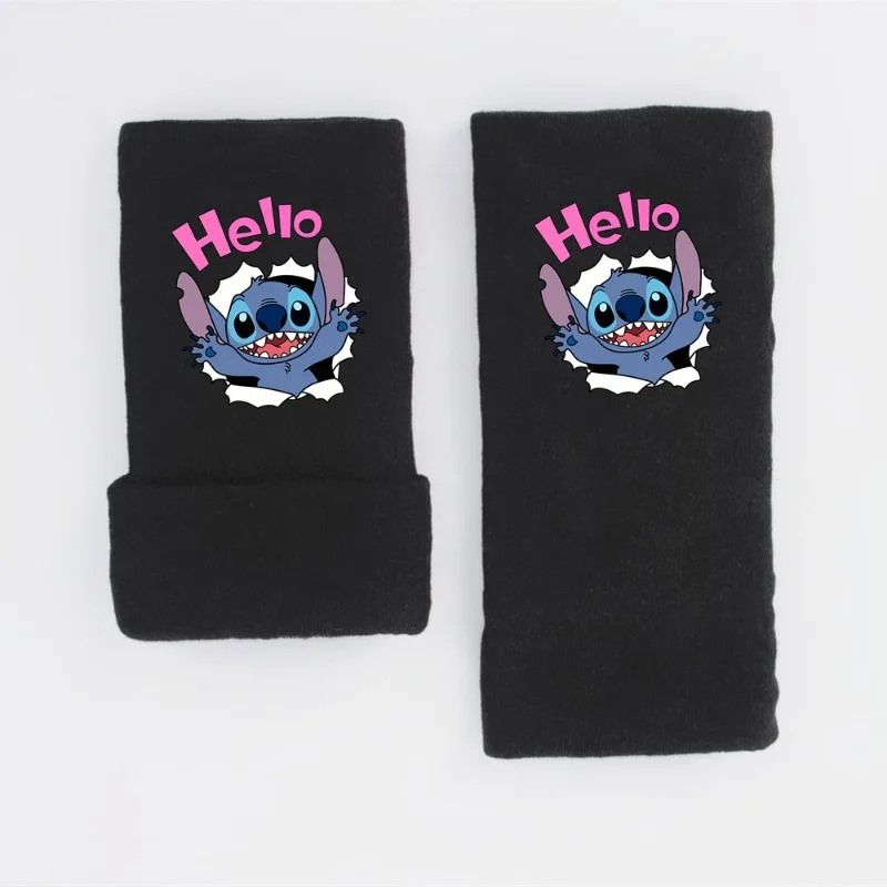 1Pair cute Stitch Short Half Finger Gloves Unisex Knitted Elastic Warm Wrist Glove Anime Winter Soft Guantes Cycling Accessories