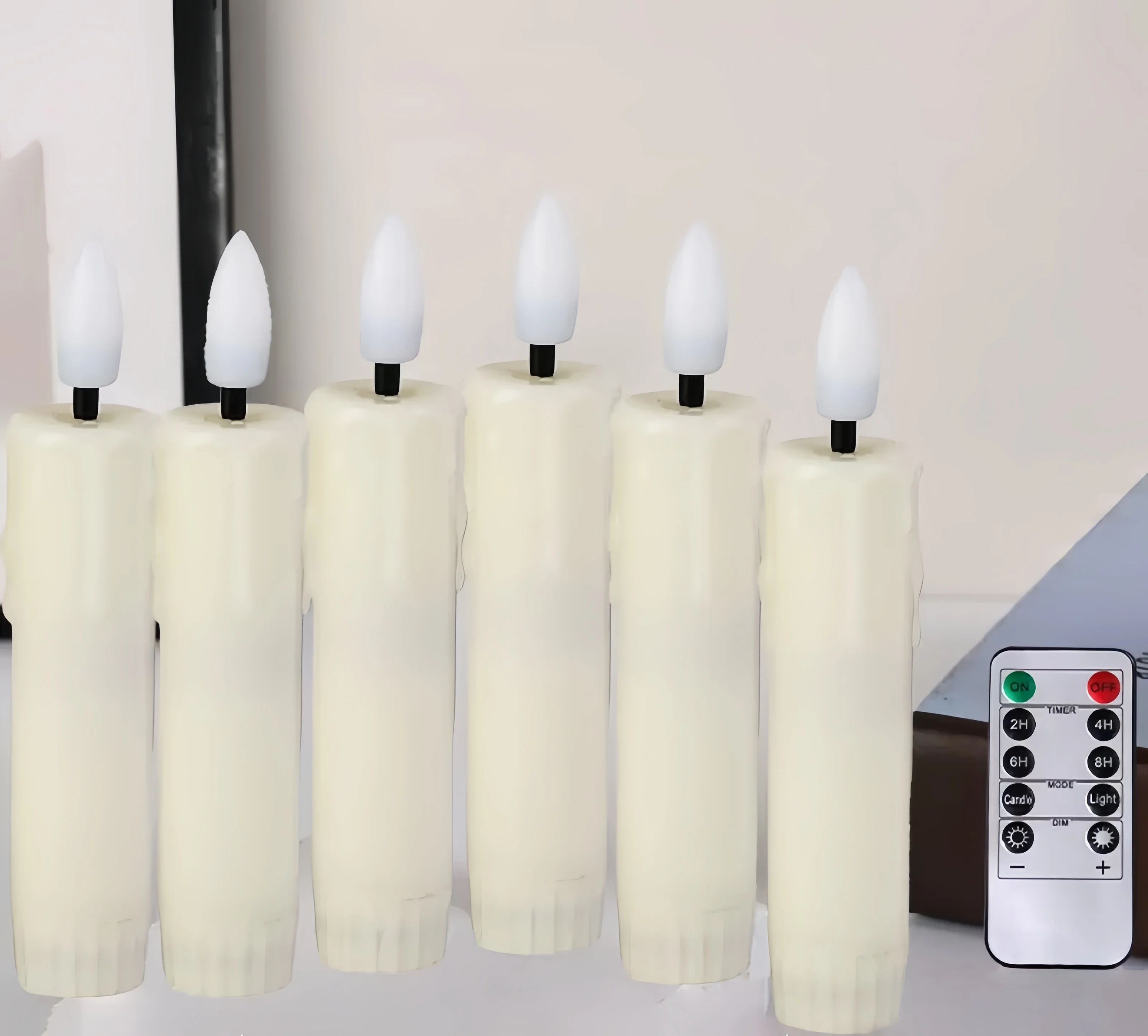 LED Taper Candle Light simulated Dripping wax 3D Wick Stick Candles Remote w/Timer Warm White Light Battery Operated H13.5CM
