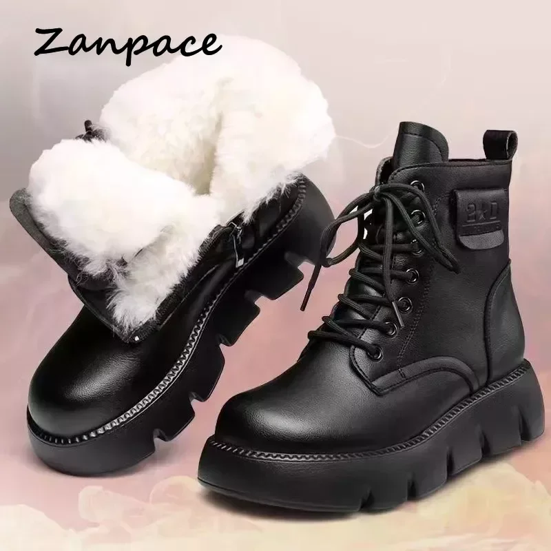 Damen kurze Stiefel 2023 Leder bequeme Stiefeletten wasserdichte dicke Sohlen gepolsterte warme Damenschuhe lässige Plateaus tiefel