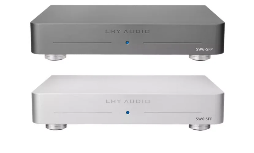 Lhy SW6สัญญาณเสียง SFP 6-Port สวิตช์อีเทอร์เน็ตสัญญาณเสียง HIFI เราเตอร์อินเตอร์เน็ต DC ที่ขับเคลื่อนด้วย SC-Cut ocxo