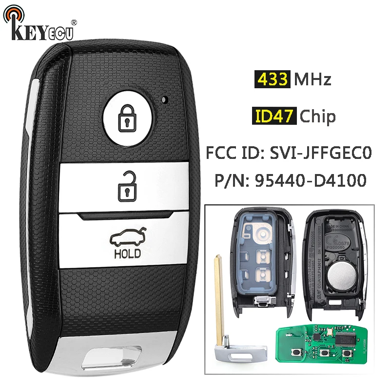 

KEYECU 433 МГц ID46 Чип P/N: 95440-D4100 FCC ID: SVI-JFFGEC0 Умный дистанционный автомобильный брелок без ключа для Kia Optima 2016 2017 2018