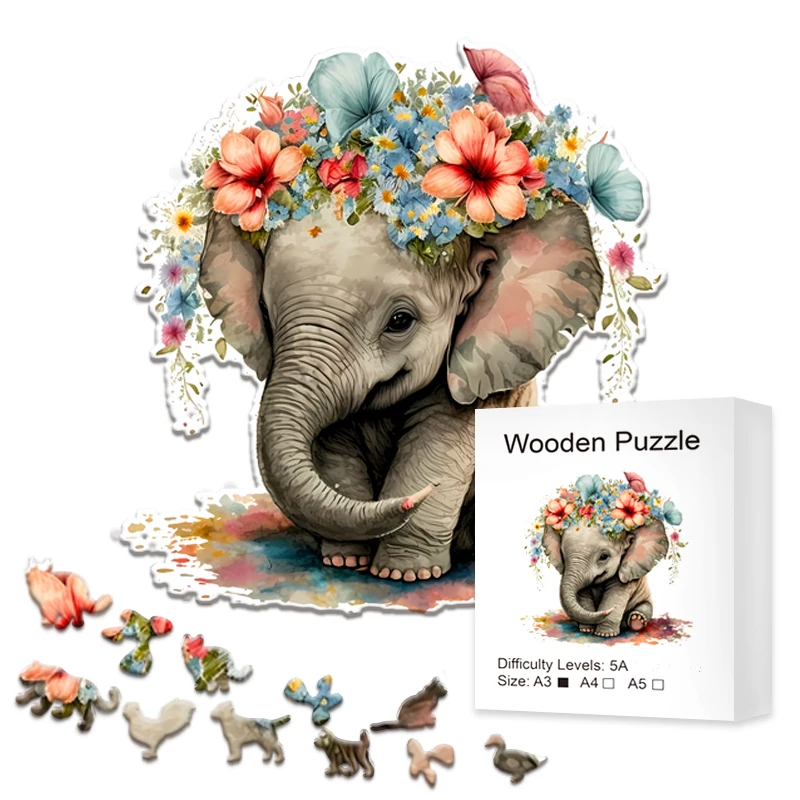 Beautiful flowers and cute elephants creative wooden puzzles, high level puzzles Christmas gifts, birthday gifts, party gifts