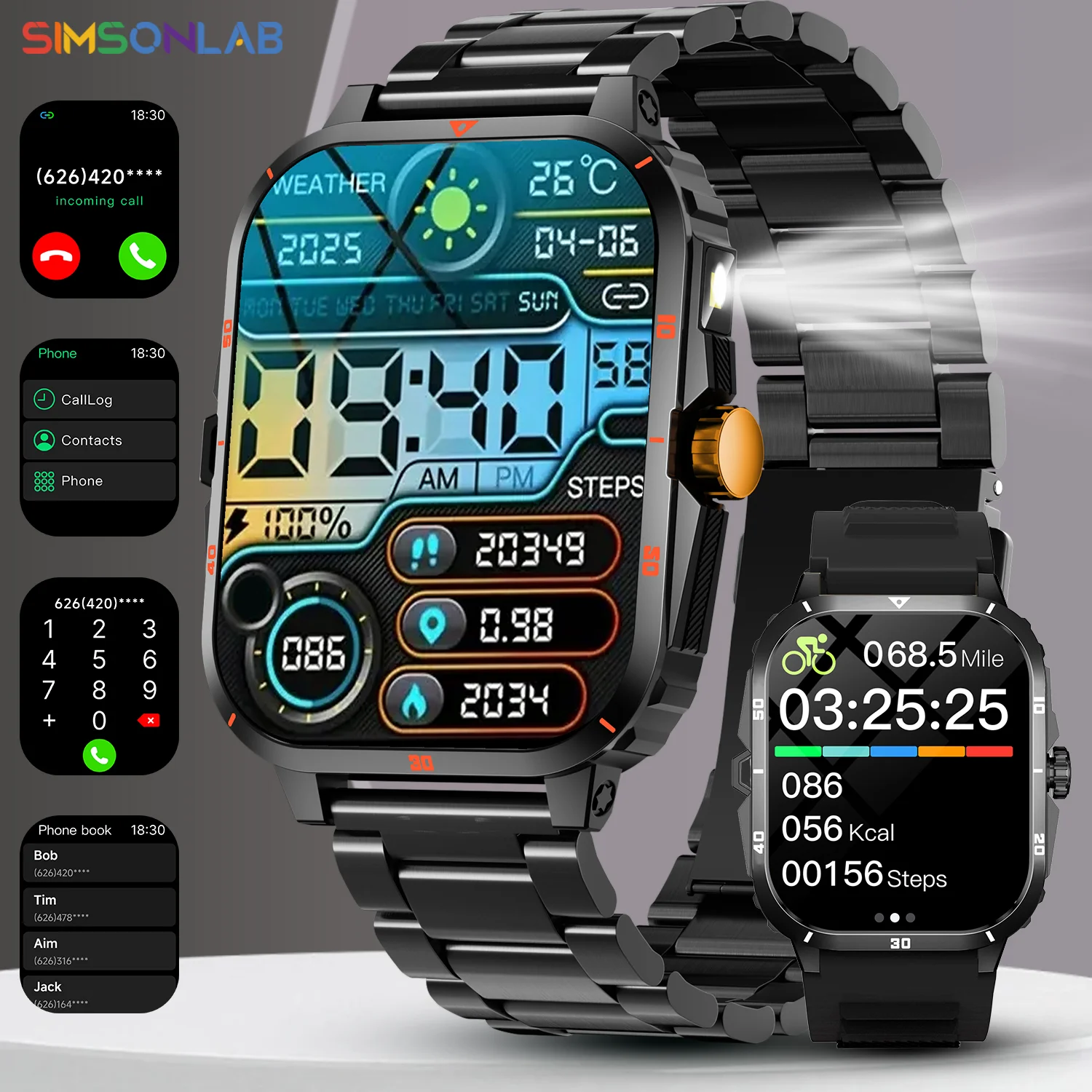 2025 NEW Military Smartwatch 2.01''HD Screen for Android/IOS Bluetooth Call Waterproof Outdoor Sports Fitness Smart Watch Men
