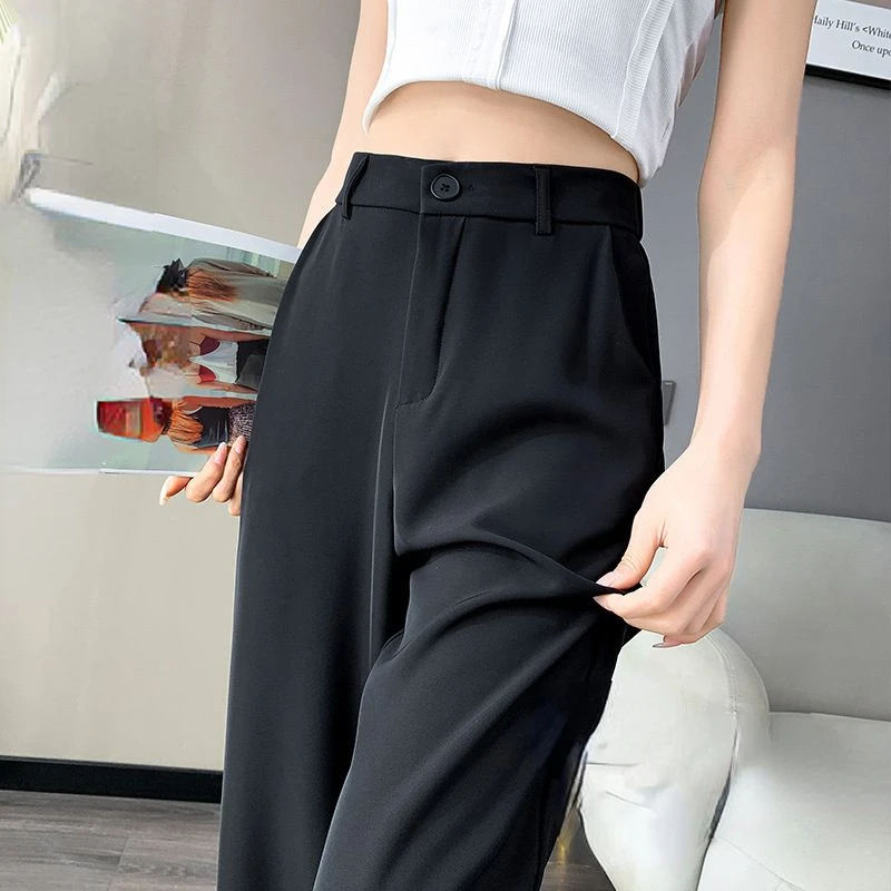 

Women Loose Suit Wide Leg Pants Female Elegant Office Casual Straight Trousers Ladies Style Fashion High Waist Solid Pants G443