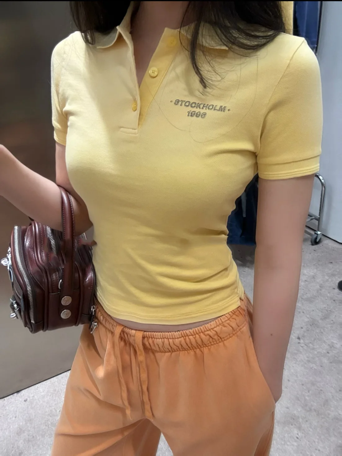 Slim Fit Yellow Letter Print Short Sleeve  Shirt Women's T-Shirt Casual Style Summer New Arrival Quality Cotton Material