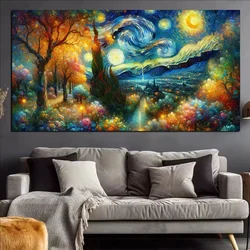 The Fall Of Night, Starry Sky Landscape DIY 5D Diamond Painting Cherry Blossom Van Gogh Art New Full Mosaic Diamond Embroidery