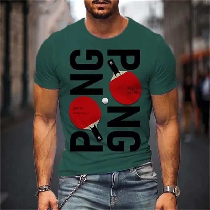 

New Summer Pingpong Pattern Sports Men's T-shirt 3D Printing Table Tennis Tops Casual Round Neck Short-sleeved Funny Clothing ﻿