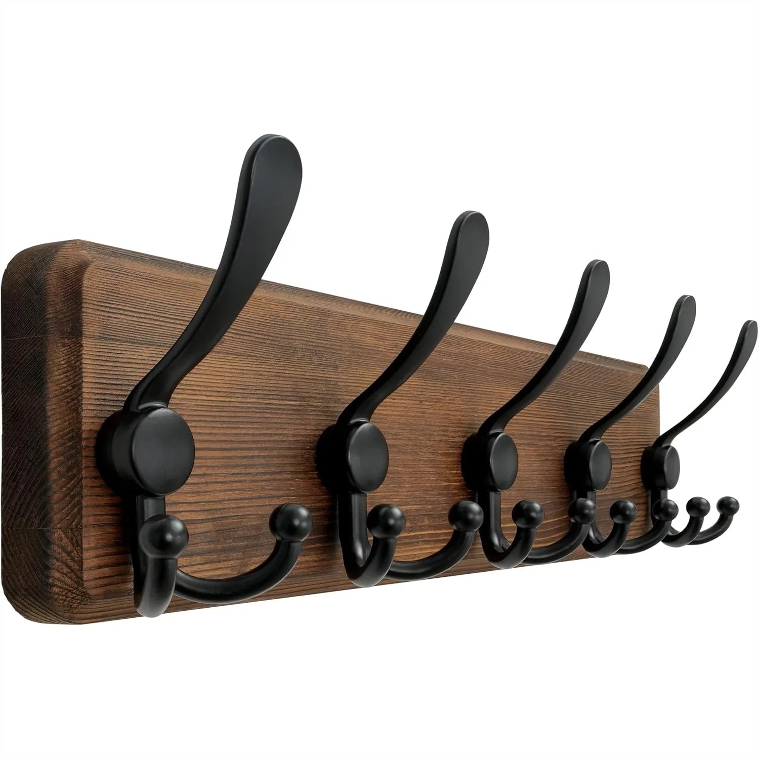 

Wall Mounted Coat Rack With 5 Tri Hooks Heavy Duty Wooden Hanger For Clothes Hats Jackets Natural And Black