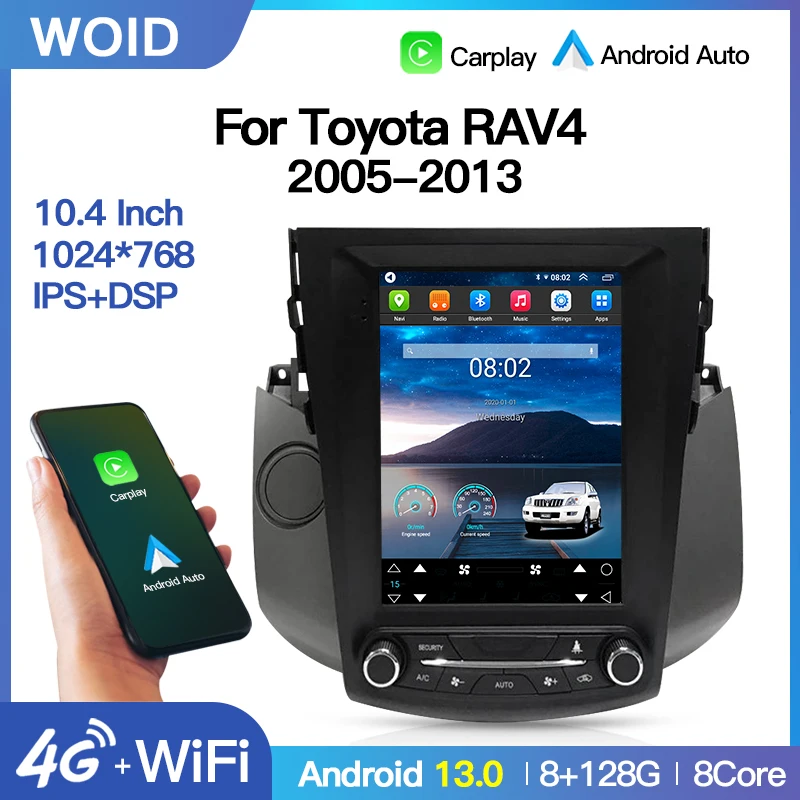 Android 14 Car Radio Navigation Multimedia Player Carplay For Toyota RAV4 Rav 4 2005-2012 Tesla Style Screen GPS 4G DSP RDS