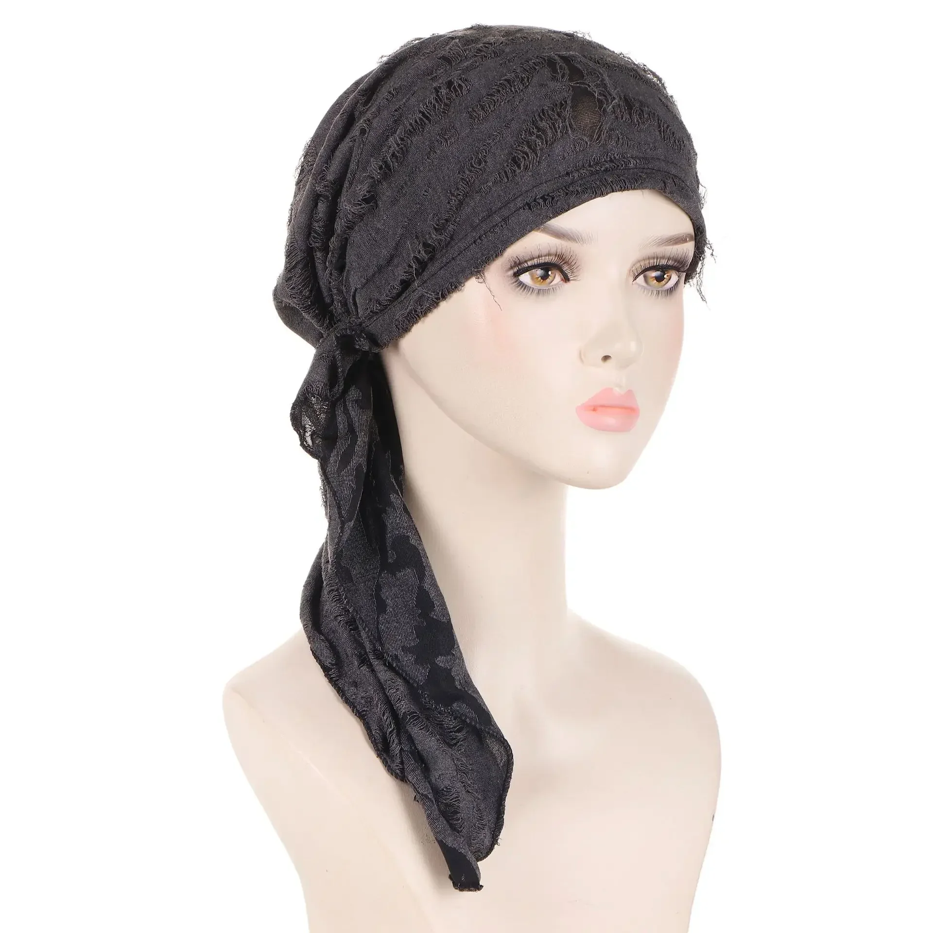 

Мусульманский женский тюрбан с длинным хвостом, платок, шляпа, предварительно завязанный капот с отверстием от рака, химиотерапия, шапочка, повязка на голову, шарф от выпадения волос, Turbante Mujer