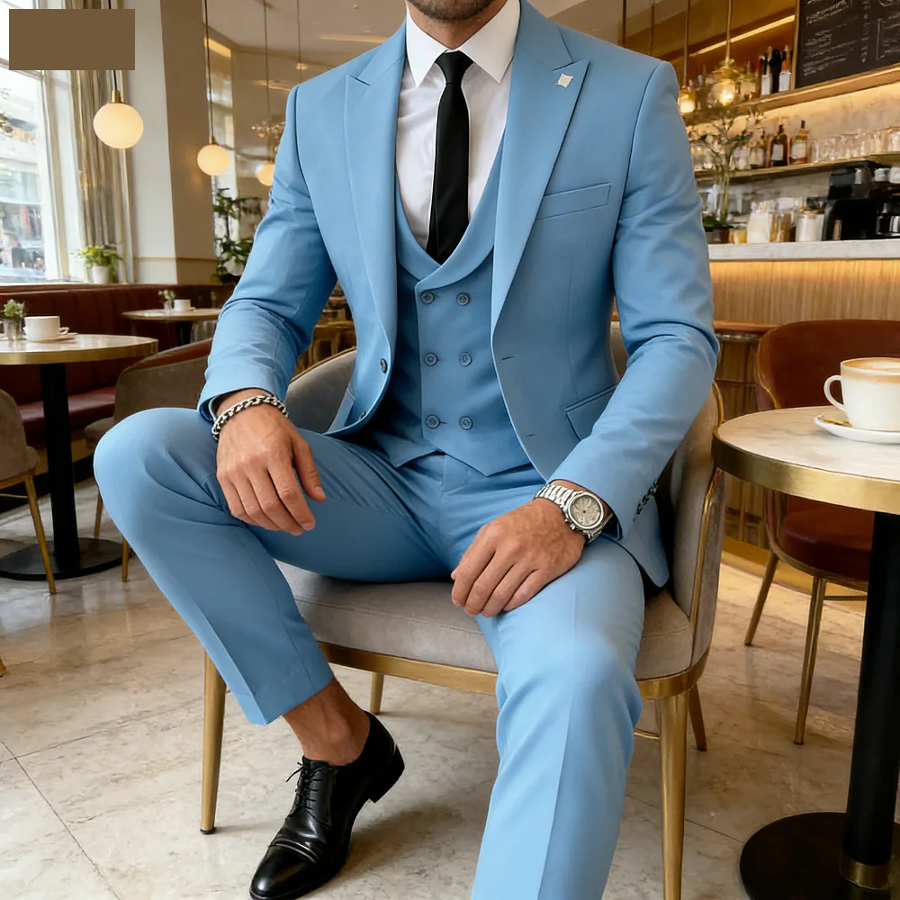 

Men's Slim Fit 3 Piece Terno Bonito Dark Green Wedding Party Suit Jacket Vest Pants Set Male Formal Wear