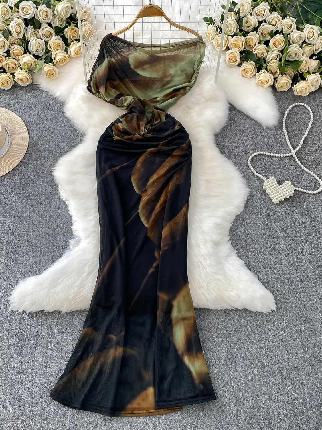 Ele One-oulder ort-Sve Dr Abito estivo da donna a vita alta tinto Me Set coreano Sle Pendolarismo a vita alta A-Line S...