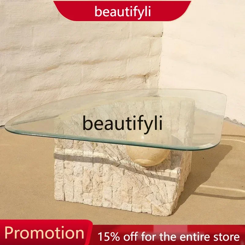 

X188 Nordic wabi-sandy wind natural travertine coffee table living room designer small apartment broken creative tea table