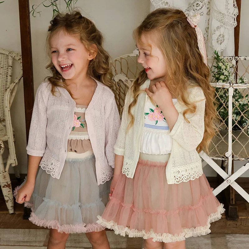 

2026 Summer New Product Children's Girls Lace Sunscreen Short Knitted Thin Coat Fashion and Beautiful