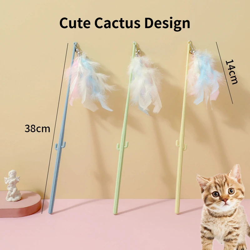 

Feather Cat Teasing Stick Cute Cactus Fairy Interactive Toy Funny Wide Corn Kitten Teaser Rod With Bell Pet Accessories