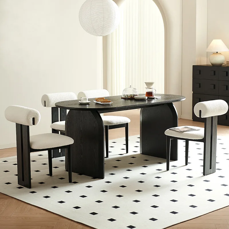 Nordic solid wood dining table oval wabi wind designer desk household small apartment dining table simple workbench