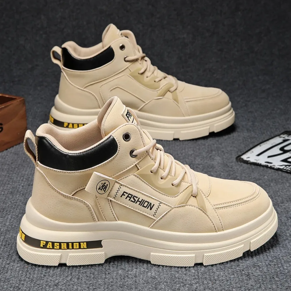 

2025 New Men's Big Yellow Boots Durable Anti - Skid Sole High - Top Chunky Sole Winter Fleece Lined British Work Boots Motorcycl