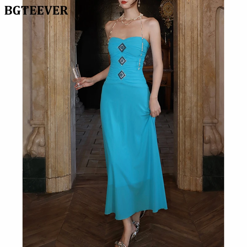 

BGTEEVER Summer Fashion Slim Waist Female Sleeveless Bodycon Dress Stylish Women Strapless Mid-Length A-line Dress
