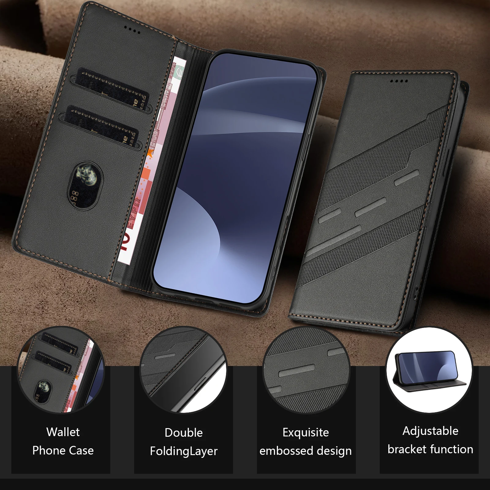 Luxuriöse Handyhülle für Xiaomi Poco X8 X7 X6 X5 Pro F8 F7 F6 F5 Ultra Leder-Kartenetui mit Magnetverschluss Schutzhülle – Detail 5