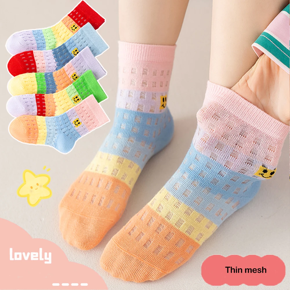 5Pairs 1-16Years Ultra Thin Breathable Mesh Socks High Elasticity Soft And Delicate Athletic Socks Princess Shoes Girl Outerwea