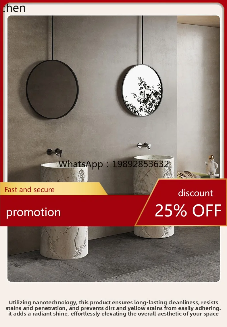 

YFY Wabi-Sabi Wind Cave Stone Integrated Pedestal Basin Balcony Floor-Standing Wash Basin Villa Courtyard Art Wash Basin