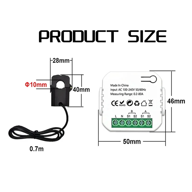 AK51-Zigbee Contatore di energia a 2 canali bidirezionale con sensore di corrente Tuya Smart Monitor Alimentazione 80A 110 V/240 V Gateway richiesto