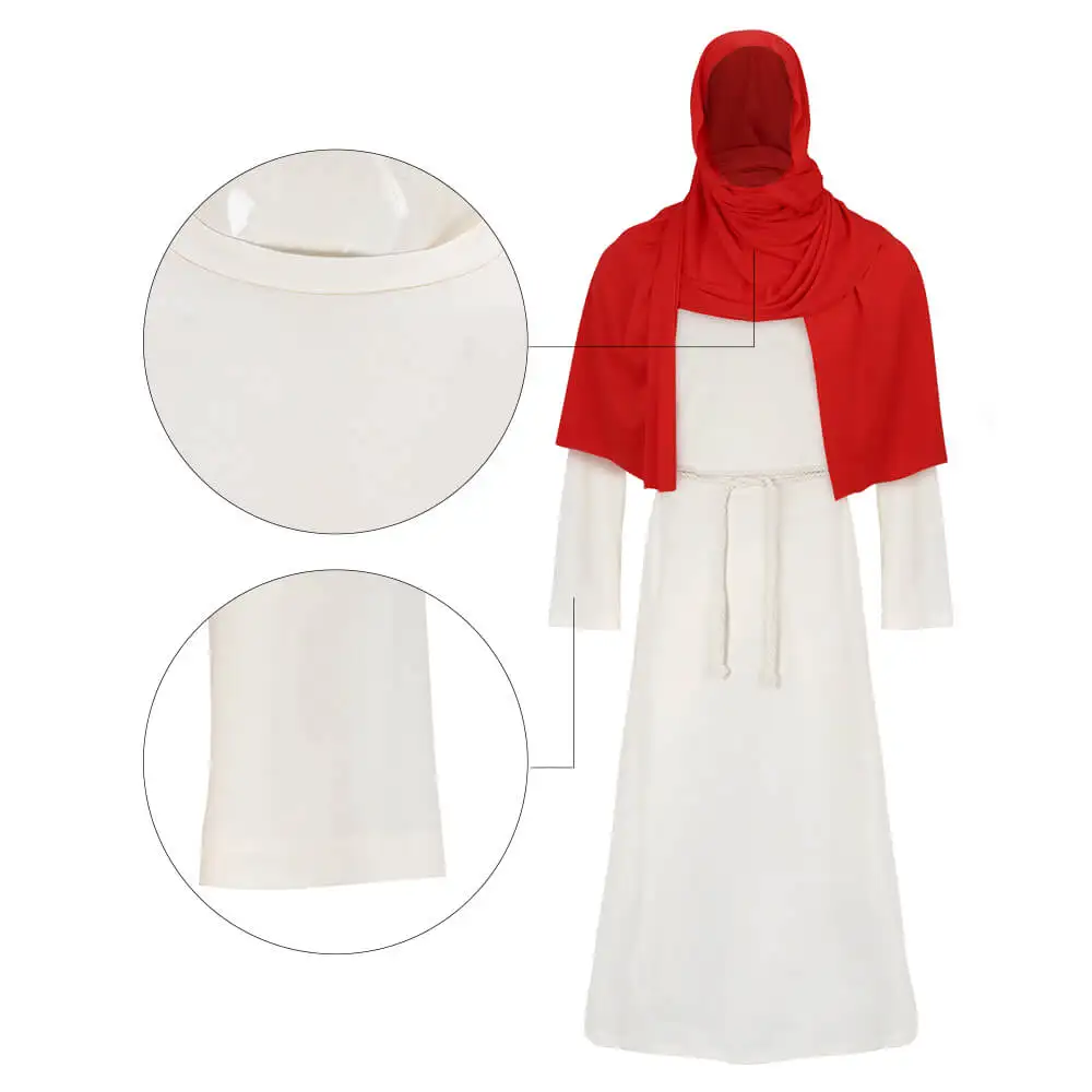 Men's Biblical Religious Jesus Saint Cosplay Robe Fancy Dress Shepherd Costume Red Shawl Wig Beard Waist Rope Takerlama