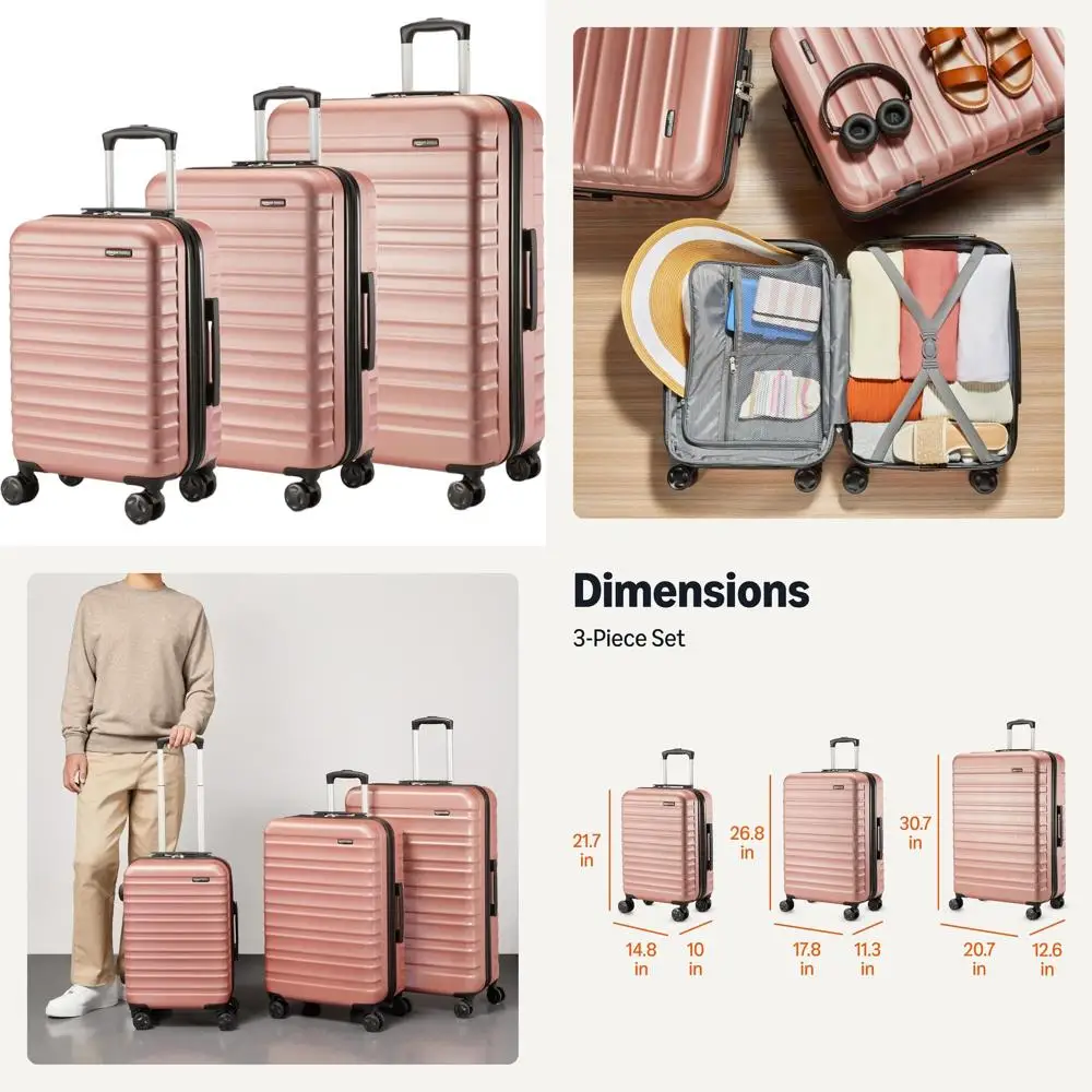 Expandable Hardshell Luggage Set - 3 Sizes: 21, 26, 30 with Wheels, Scratch-Resistant, Rose Gold