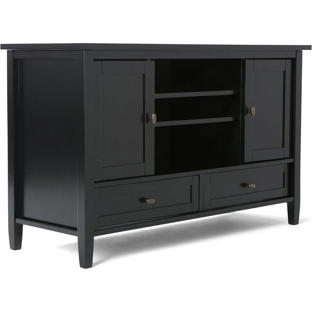 

Warm Shaker SOLID WOOD 47 Inch Wide Transitional TV Media Stand in Black For TVs up to 52 Inches, For The Living Room