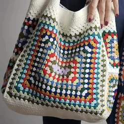Hand woven large capacity beach bag, shoulder bag, handbag with lining, women's shopping bag, fashionable storage bag