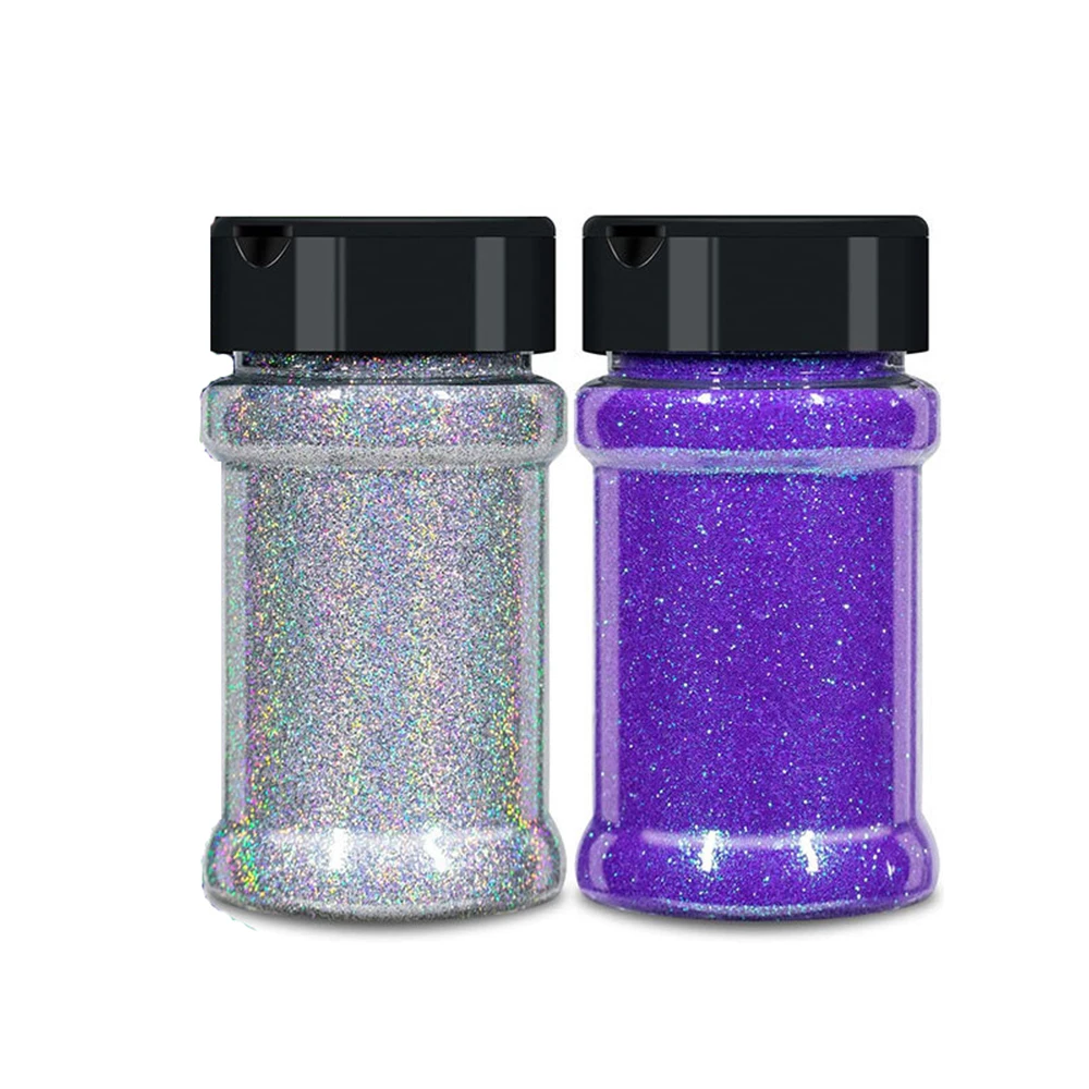 Twee-fles holografisch glitterpoeder metallic hars glitter 1,76 oz (50 g) vlokken ambachten pailletten 1/128" nagel glitter decoratie