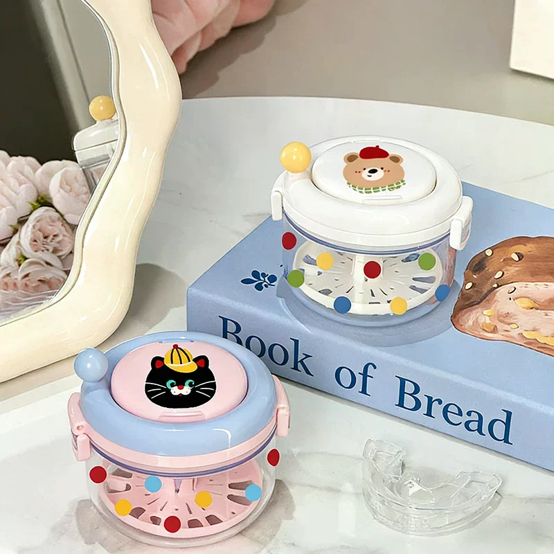 

Cartoon Dopamine Convenient Denture Box Layered Portable Denture Cover Cleaning Box With Filter Easy To Clean And Protect