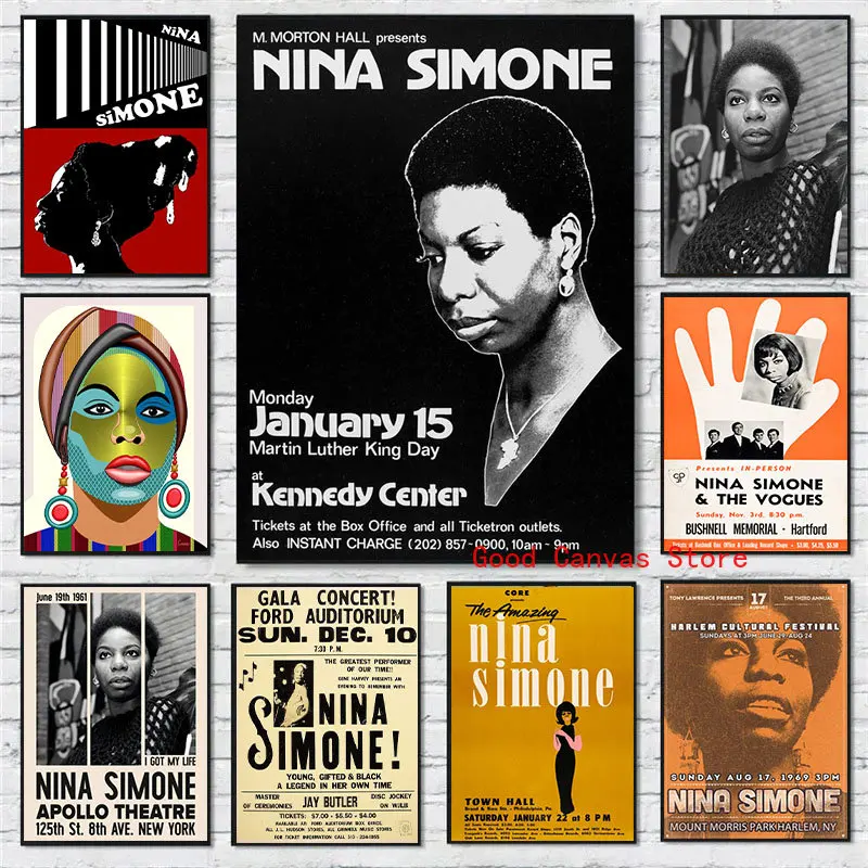 Vintage Jazz Singer Nina Simone Posters Music Band Star Canvas Painting HD Print Wall Art Pictures For Room Home Cafe Bar Decor